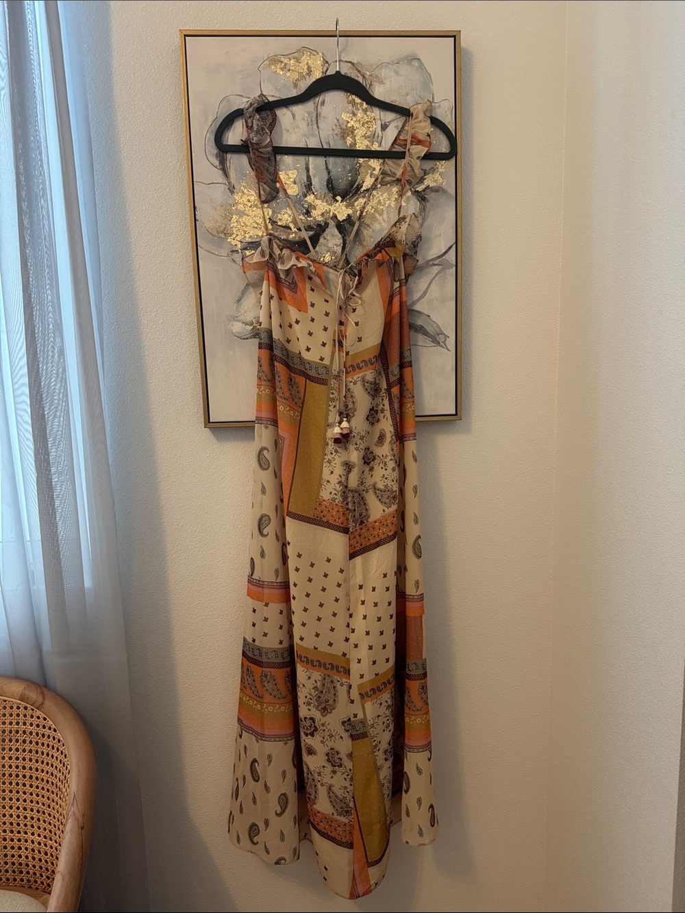 Zara Beige and Orange Patchwork Maxi Dress